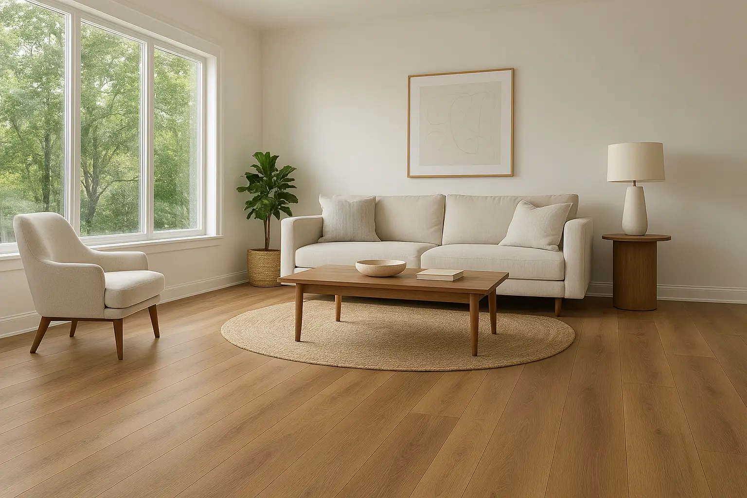 Water-resistant laminate flooring 72 hours, 12mm AC4, Leyton Aqua Newton Natural Light Oak, available at Floorica Surrey BC